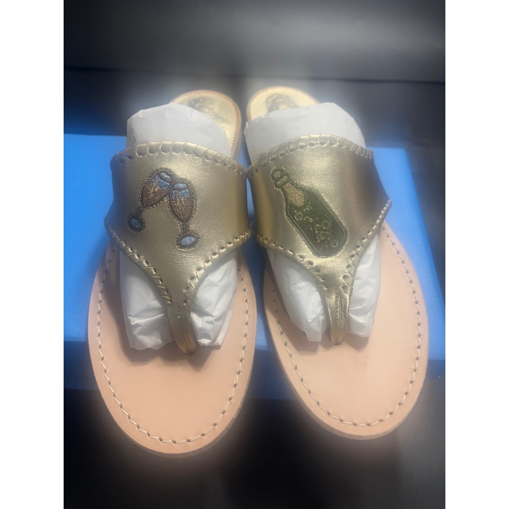 Jack Rogers Embroidered Champagne Sandals Gold Leather Flat 10 NEW